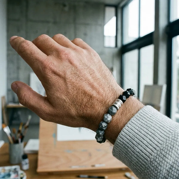 Map Stone & Obsidian Bracelet – Grounding, Stability & Inner Clarity