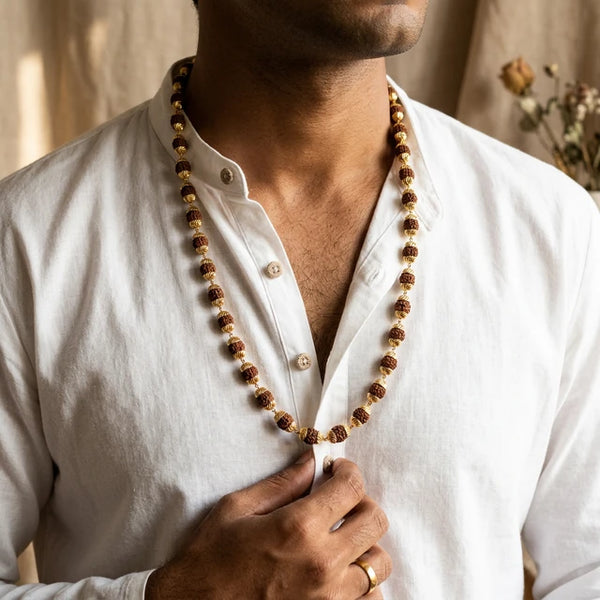 Rudraksha Mala Modern Gold Plated - detail view