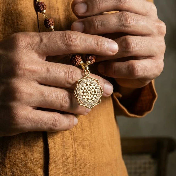 Sri Laxmi Yantra with Rudraksha Pendant Necklace - detail view