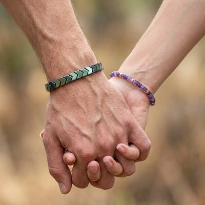 Zen Master Couple Combo - Mint Hematite Arrow & Amethyst Bracelets - Soultheory certified