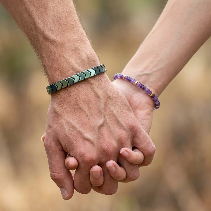 Zen Master Couple Combo - Mint Hematite Arrow & Amethyst Bracelets - Soultheory certified