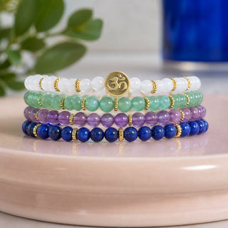 Luck Bracelet Stack - Chalcedony, Green Aventurine, Amethyst & Lapis Lazuli (Set of 4)
