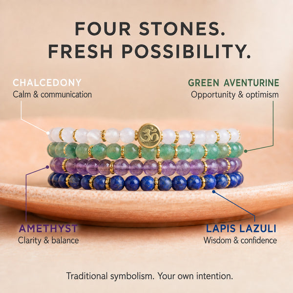 Luck 4 mm crystal bracelet stack - stone benefits with markers