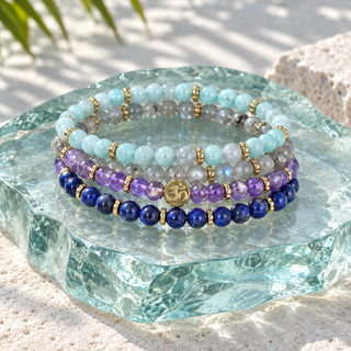 Manifestation Bracelet Stack - Amazonite, Labradorite, Amethyst & Lapis Lazuli (Set of 4)
