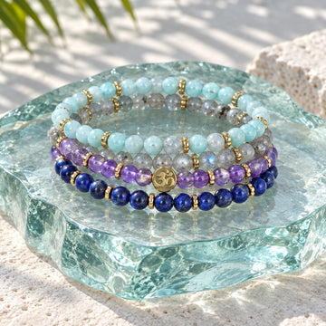 Manifestation Bracelet Stack - Amazonite, Labradorite, Amethyst & Lapis Lazuli (Set of 4)