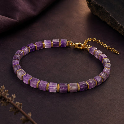 Natural amethyst bracelet with golden hematite beads for calm and clarity - Soultheory India