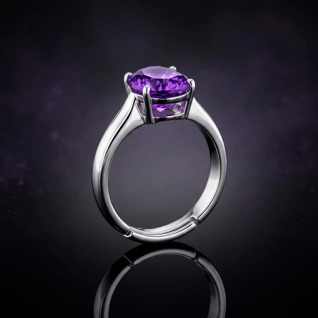 Natural amethyst stone ring in a silver band for calm and intuition - Soultheory India