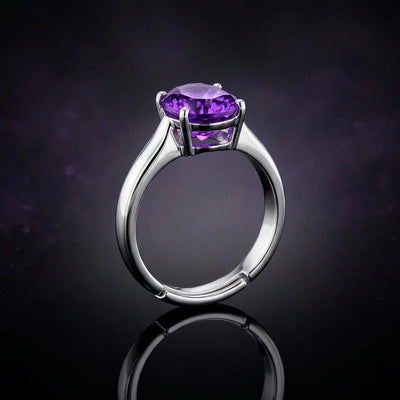 Natural amethyst stone ring in a silver band for calm and intuition - Soultheory India