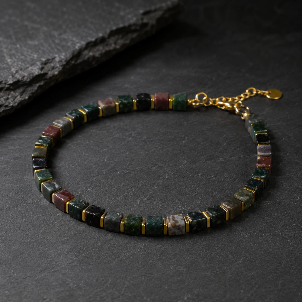 Natural dragon stone bracelet with golden hematite beads for courage - Soultheory India