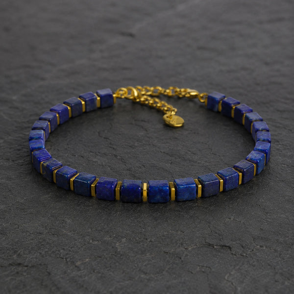 Natural lapis lazuli bracelet with golden hematite beads for wisdom and truth - Soultheory India