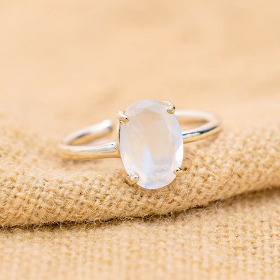 Natural moonstone glow adjustable ring in silver setting for emotional balance and calm - Soultheory India