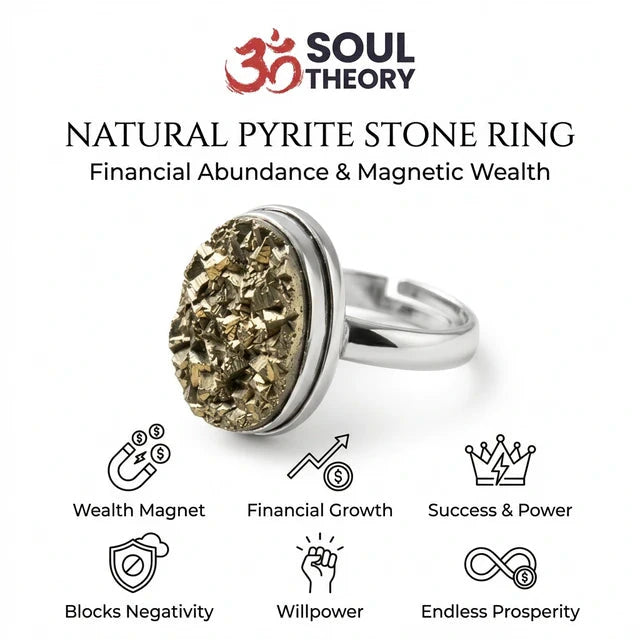 Natural pyrite stone ring in a silver band for financial abundance - Soultheory India