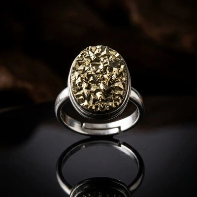 Natural pyrite stone ring in a silver band for financial abundance - Soultheory India