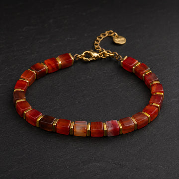Red Striped Agate Bracelet with Golden Hematite - Natural Strength Bracelet