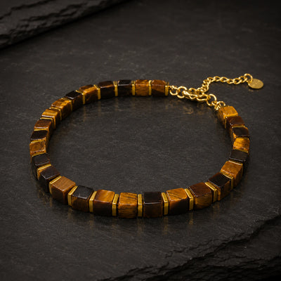 Natural tiger eye bracelet with golden hematite beads for confidence and focus - Soultheory India