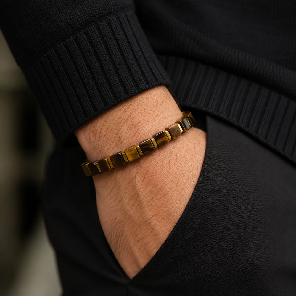 Natural tiger eye bracelet with golden hematite beads for confidence and focus - Soultheory India
