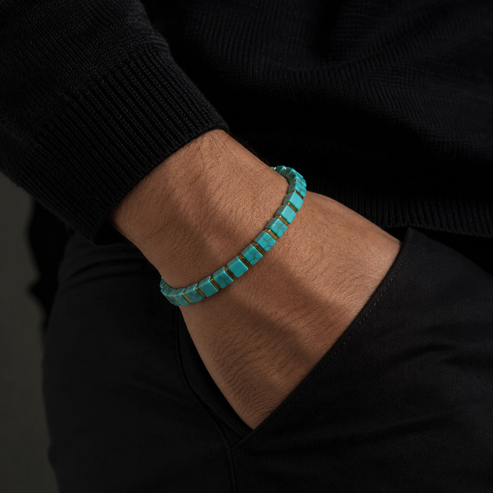 Natural turquoise bracelet with golden hematite beads for healing energy - Soultheory India
