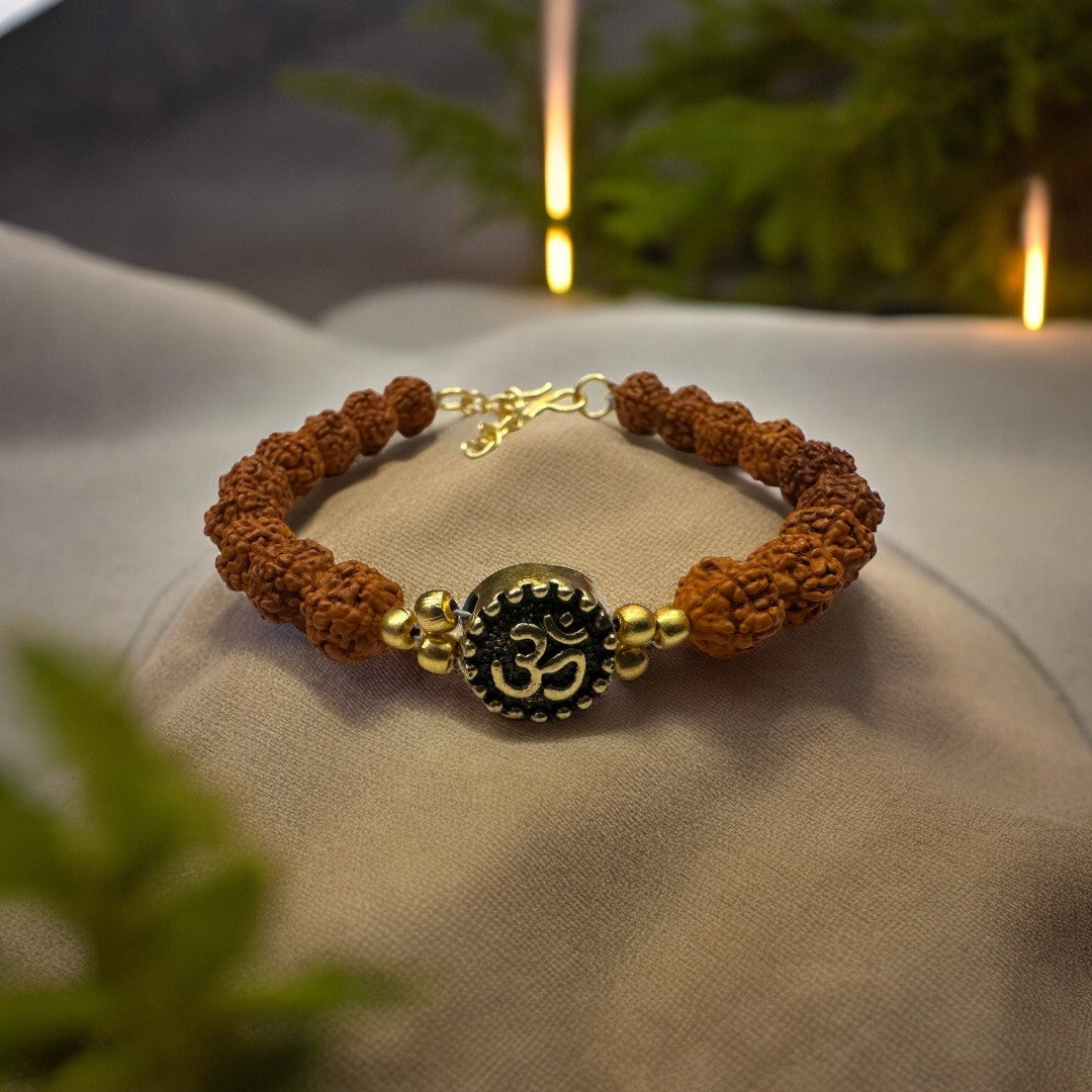 Gold Plated Om Rudraksha Bracelet