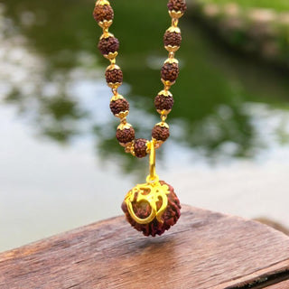 7 Mukhi Rudraksha Necklace Om Shree Design Gold Plated Original Nepali