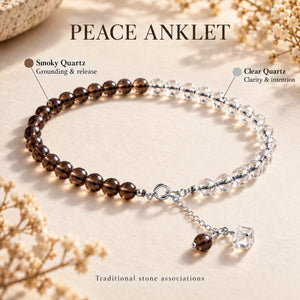 Soultheory Peace Anklet - Smoky Quartz & Clear Quartz - stone associations with markers