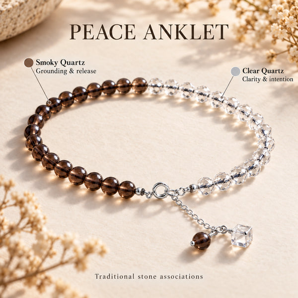 Soultheory Peace Anklet - Smoky Quartz & Clear Quartz - stone associations with markers