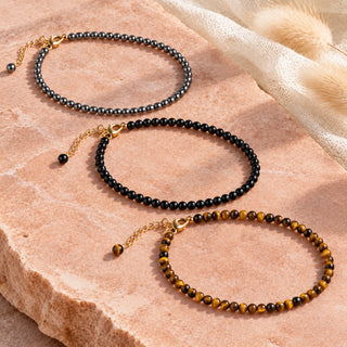 Protection Anklet Set - Hematite, Black Obsidian & Tiger's Eye (3 Pieces)