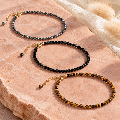Soultheory Protection Anklet Set - Hematite, Black Obsidian & Tiger's Eye (3 Pieces) - hero product photograph