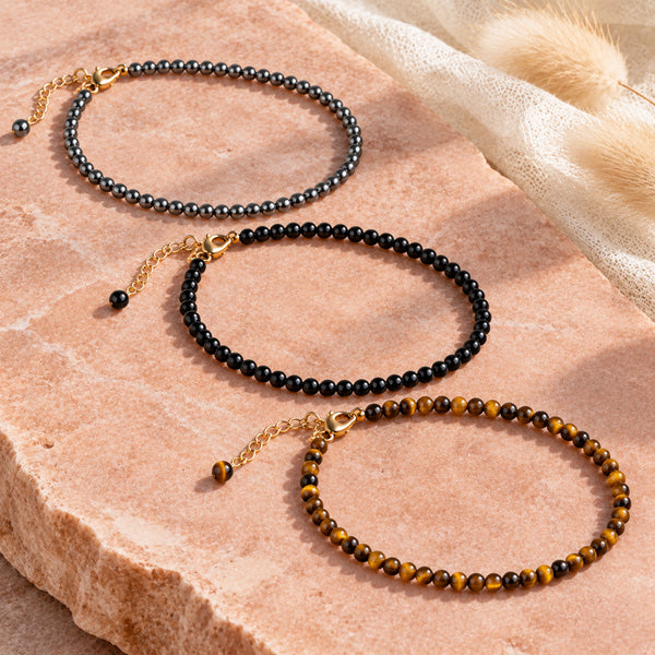 Soultheory Protection Anklet Set - Hematite, Black Obsidian & Tiger's Eye (3 Pieces) - hero product photograph