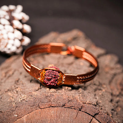 Pure copper rudraksha bracelet with original Nepali 5 mukhi bead for protection - Soultheory India