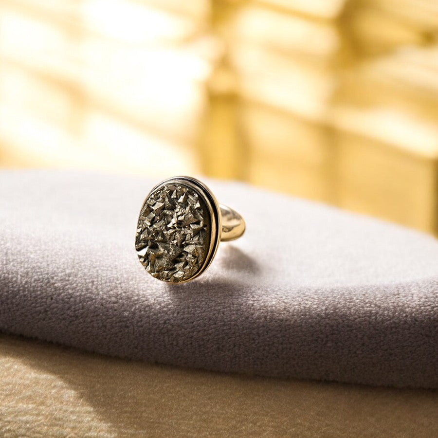 Natural Pyrite Stone Ring - Financial Abundance