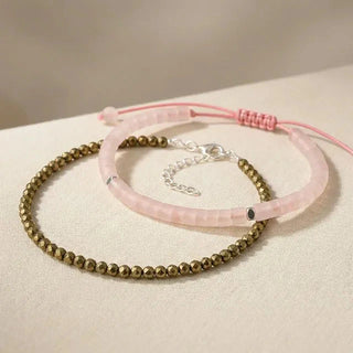 Pyrite Wealth Anklet x Rose Quartz Love & Harmony Bracelet Combo