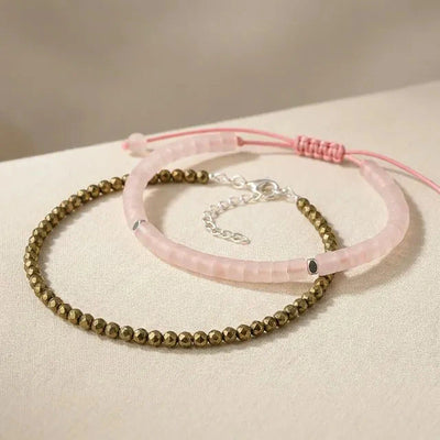 Pyrite wealth anklet with rose quartz love and harmony bracelet combo - Soultheory India