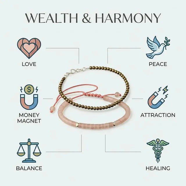 Pyrite wealth anklet with rose quartz love and harmony bracelet combo - Soultheory India