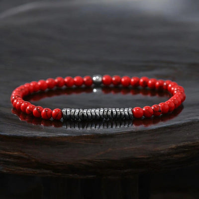 Natural red turquoise bracelet with hematite accent beads for vitality and protection - Soultheory India