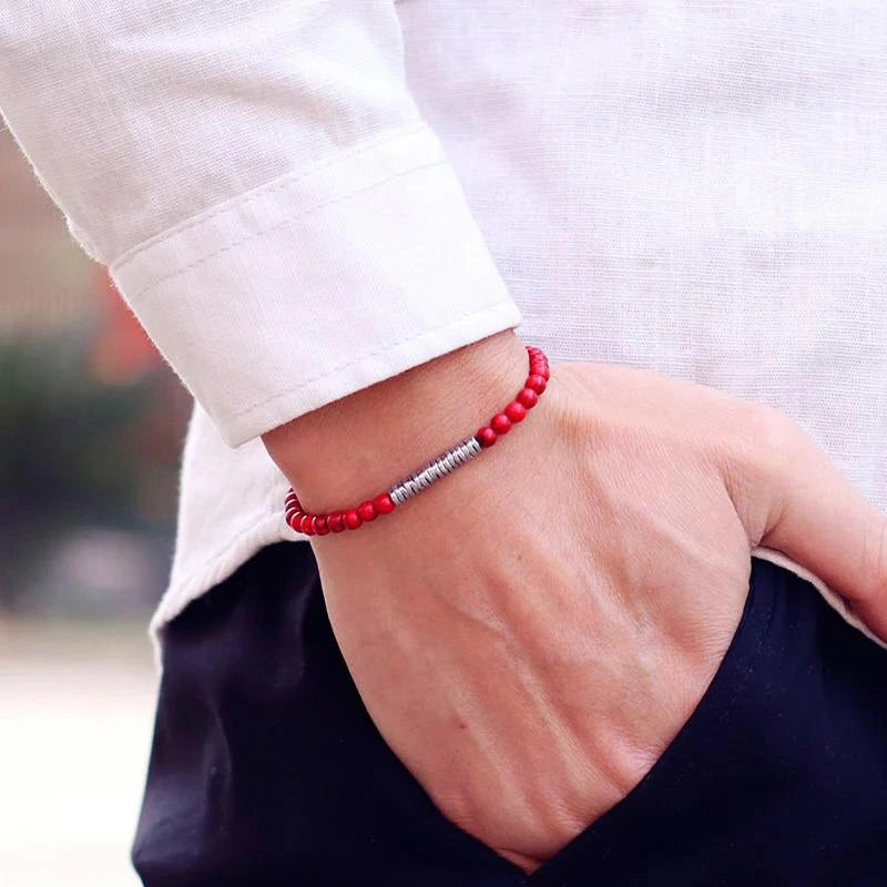 Natural red turquoise bracelet with hematite accent beads for vitality and protection - Soultheory India
