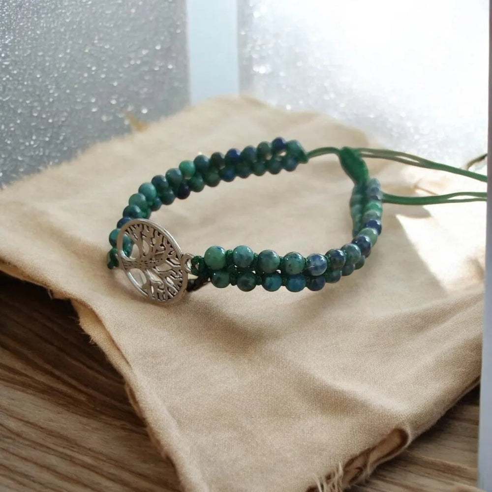 Blue Azurite Stone Tree of Life Bracelet