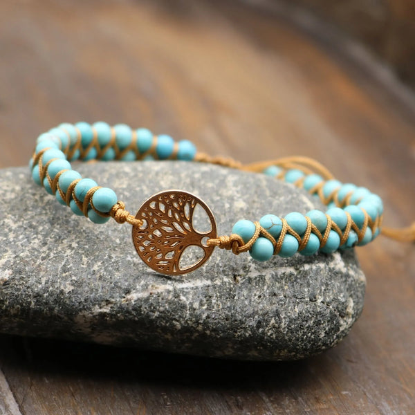 Turquoise Stone Tree of Life Bracelet