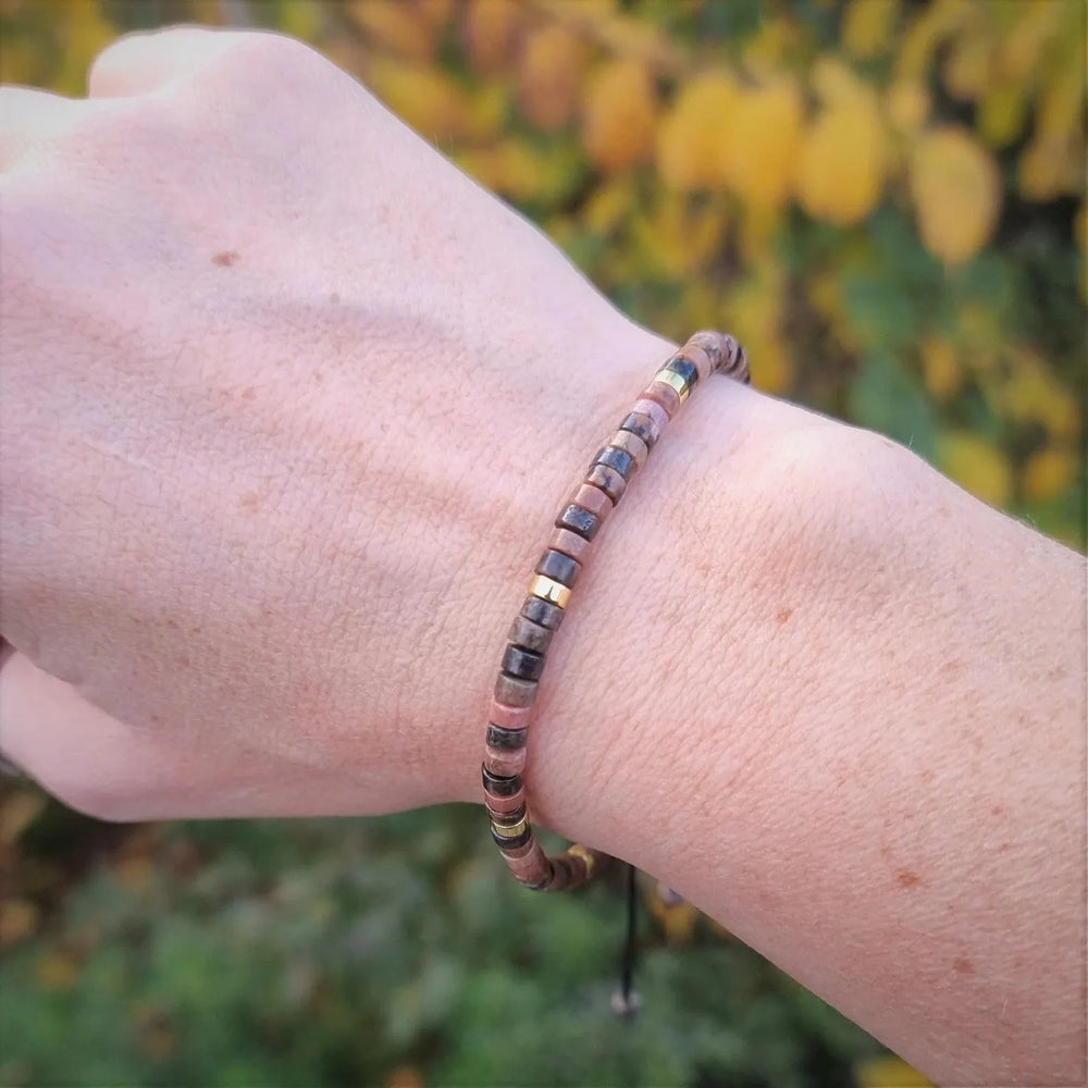 Rhodonite Natural Stone Bracelet – Stone of Love, Healing, and Emotional Strength