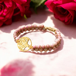 Rose Quartz Stone Tree of Life Bracelet