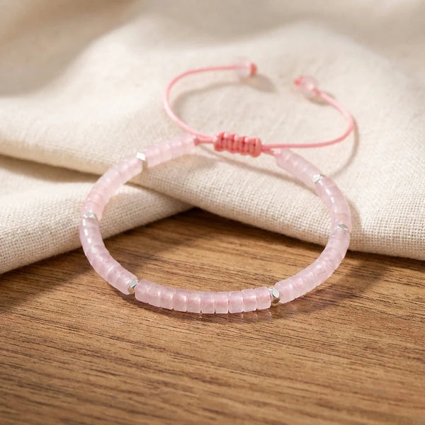 Natural rose quartz stone bracelet with a pink adjustable cord for love and compassion - Soultheory India