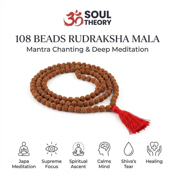 108 bead rudraksha mala benefits chart for japa chanting, deep meditation and calm focus