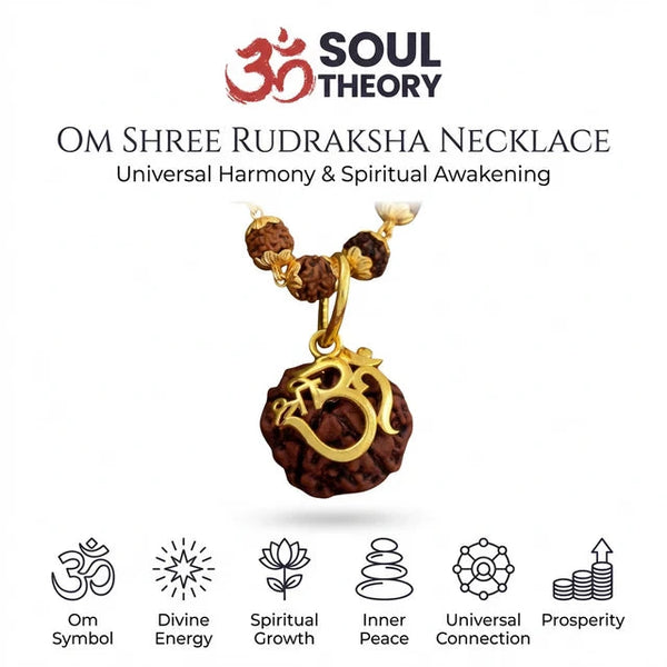 Om Shree rudraksha necklace benefits chart for spiritual growth, inner peace and prosperity