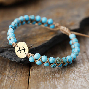 Sagittarius zodiac turquoise stone bracelet with gold archer sign charm for adventure - Soultheory India