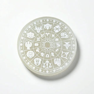 Selenite crystal recharging plate engraved with zodiac wheel for cleansing crystals - Soultheory India