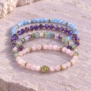 Soultheory Soothe 4 mm bracelet stack with Amethyst, Rose Quartz - close product detail