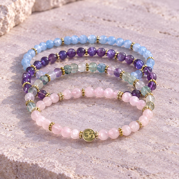 Soultheory Soothe 4 mm bracelet stack with Amethyst, Rose Quartz - close product detail