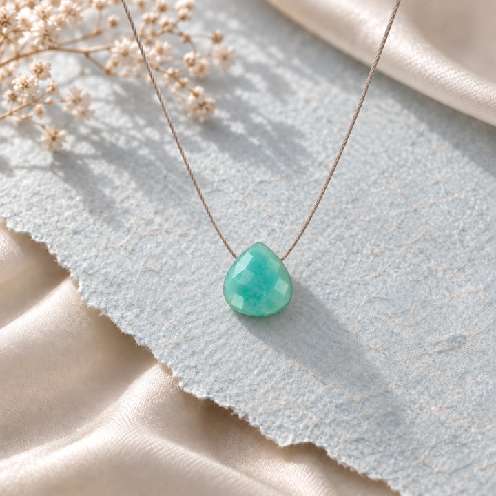 Amazonite Fine Cord Necklace - hero photograph on a styled surface