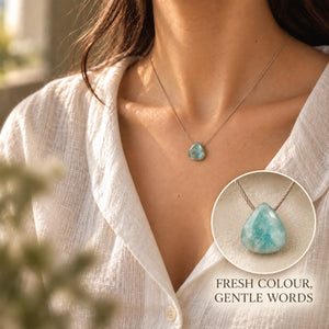 Amazonite Fine Cord Necklace - close model neckline photograph