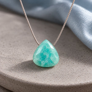 Amazonite Fine Cord Necklace - faceted stone and fine cord detail