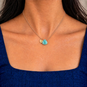 Amazonite Fine Cord Necklace - model photograph with optional A initial charm